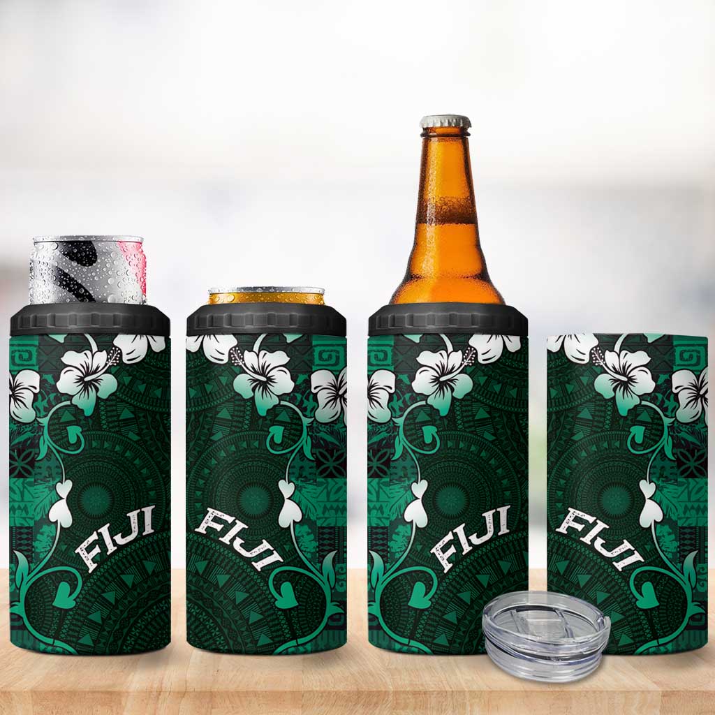 Fiji Masi 4 in 1 Can Cooler Tumbler Fijian Hibiscus Tapa Green Version