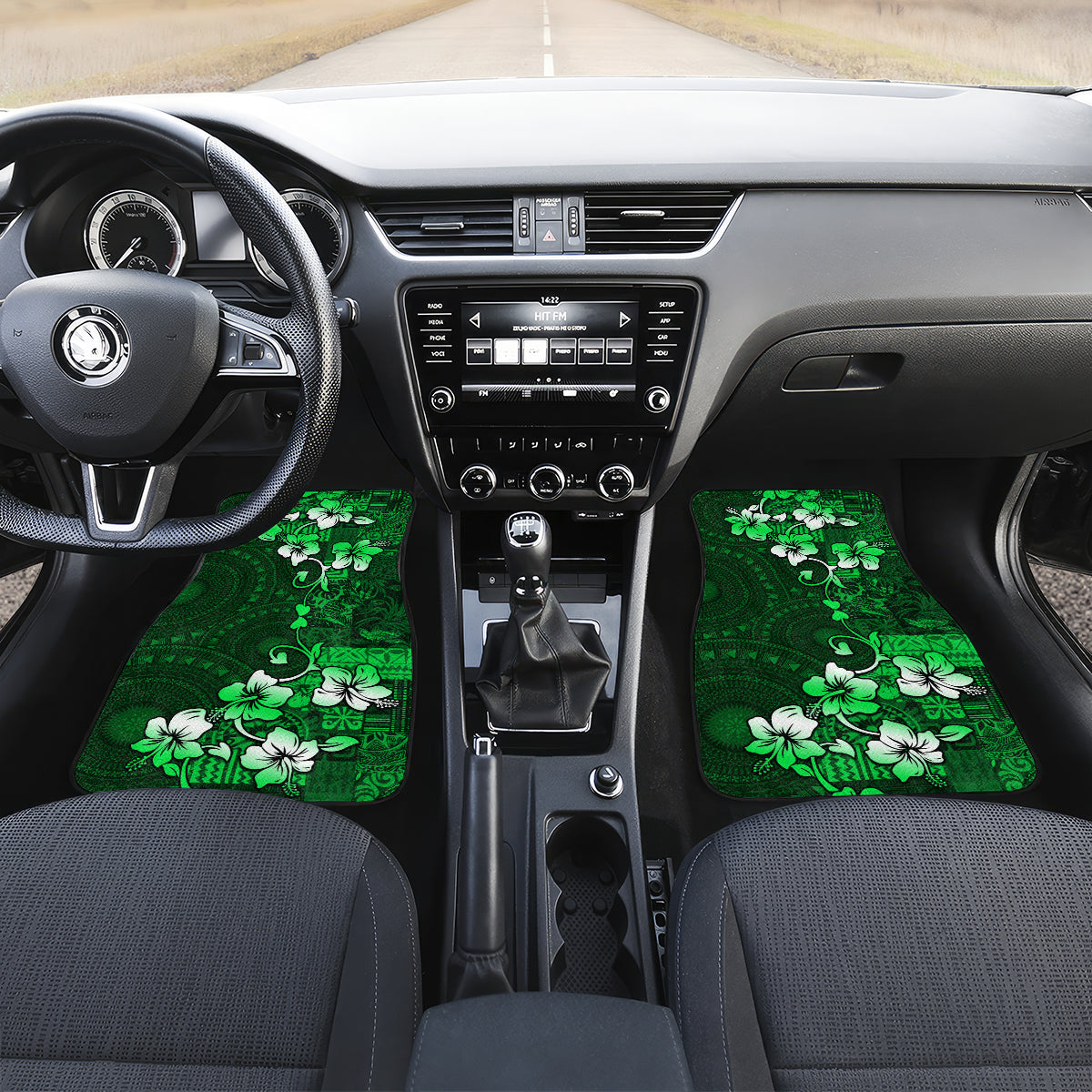 Fiji Masi Car Mats Fijian Hibiscus Tapa Green Version LT01 - Polynesian Pride