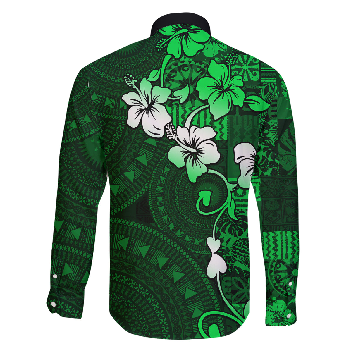 Fiji Masi Family Matching Off Shoulder Short Dress and Hawaiian Shirt Fijian Hibiscus Tapa Green Version LT01 - Polynesian Pride