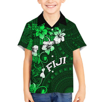 Fiji Masi Family Matching Summer Maxi Dress and Hawaiian Shirt Fijian Hibiscus Tapa Green Version LT01 Son's Shirt Green - Polynesian Pride