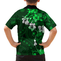 Fiji Masi Family Matching Tank Maxi Dress and Hawaiian Shirt Fijian Hibiscus Tapa Green Version LT01 - Polynesian Pride