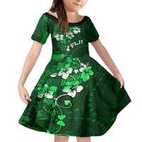 Fiji Masi Family Matching Tank Maxi Dress and Hawaiian Shirt Fijian Hibiscus Tapa Green Version LT01 Daughter's Dress Green - Polynesian Pride