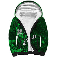 Fiji Masi Sherpa Hoodie Fijian Hibiscus Tapa Green Version LT01 Unisex Green - Polynesian Pride