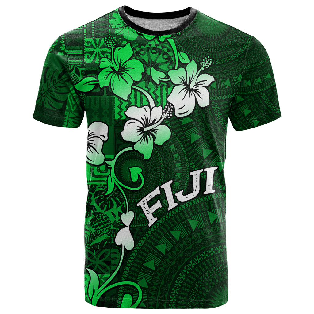 Fiji Masi T Shirt Fijian Hibiscus Tapa Green Version LT01 Green - Polynesian Pride