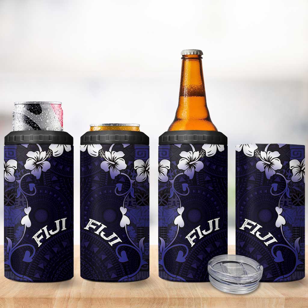Fiji Masi 4 in 1 Can Cooler Tumbler Fijian Hibiscus Tapa Navy Blue Version