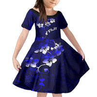 Fiji Masi Family Matching Tank Maxi Dress and Hawaiian Shirt Fijian Hibiscus Navy Blue Gold Version LT01 Daughter's Dress Blue - Polynesian Pride