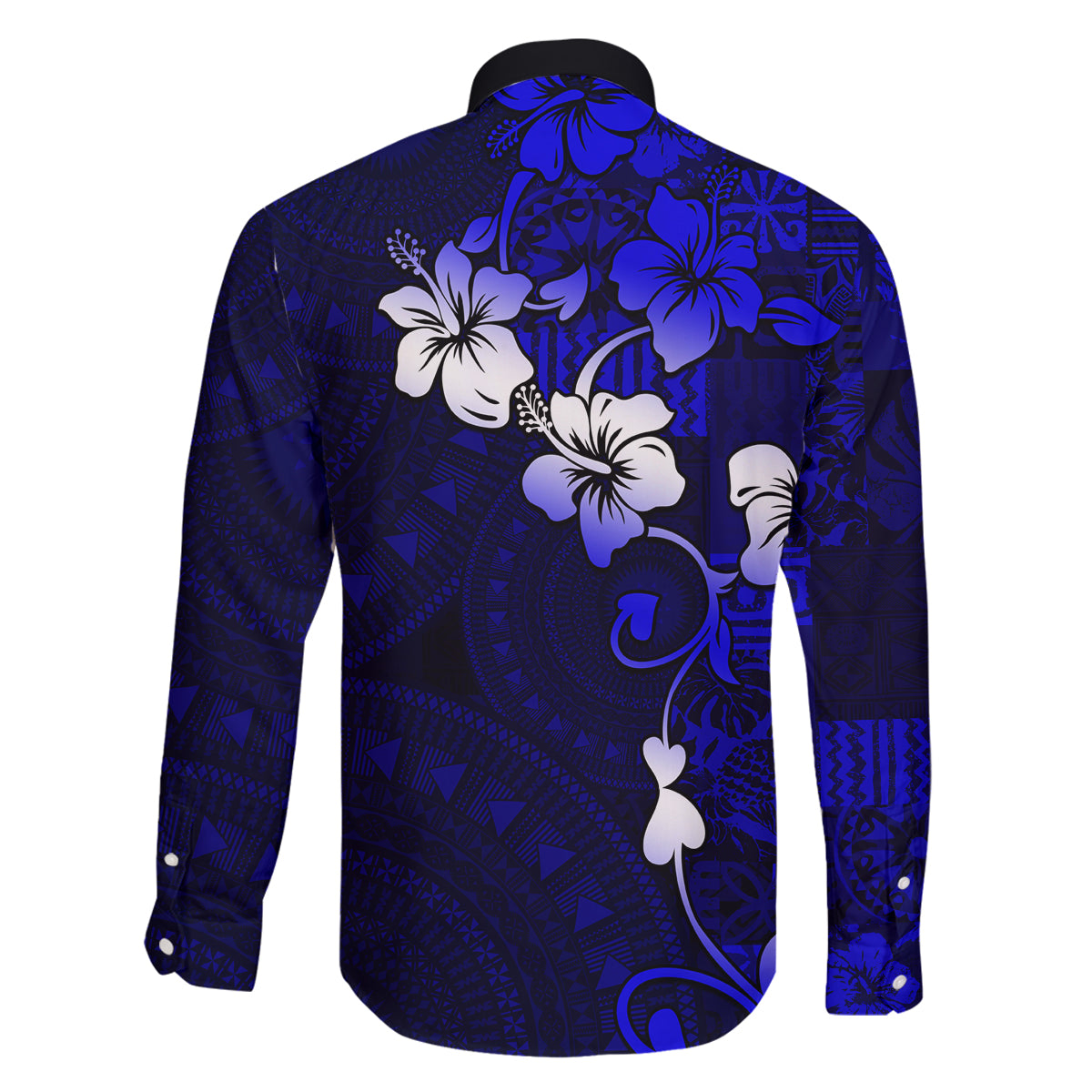 Fiji Masi Family Matching Tank Maxi Dress and Hawaiian Shirt Fijian Hibiscus Navy Blue Gold Version LT01 - Polynesian Pride