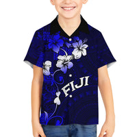 Fiji Masi Family Matching Tank Maxi Dress and Hawaiian Shirt Fijian Hibiscus Navy Blue Gold Version LT01 Son's Shirt Blue - Polynesian Pride