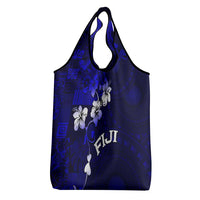 Fiji Masi Grocery Bag Fijian Hibiscus Navy Blue Gold Version