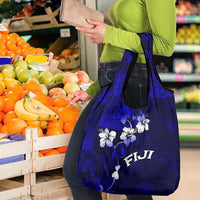 Fiji Masi Grocery Bag Fijian Hibiscus Navy Blue Gold Version