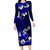 Fiji Masi Long Sleeve Bodycon Dress Fijian Hibiscus Navy Blue Gold Version LT01 Long Dress Blue - Polynesian Pride