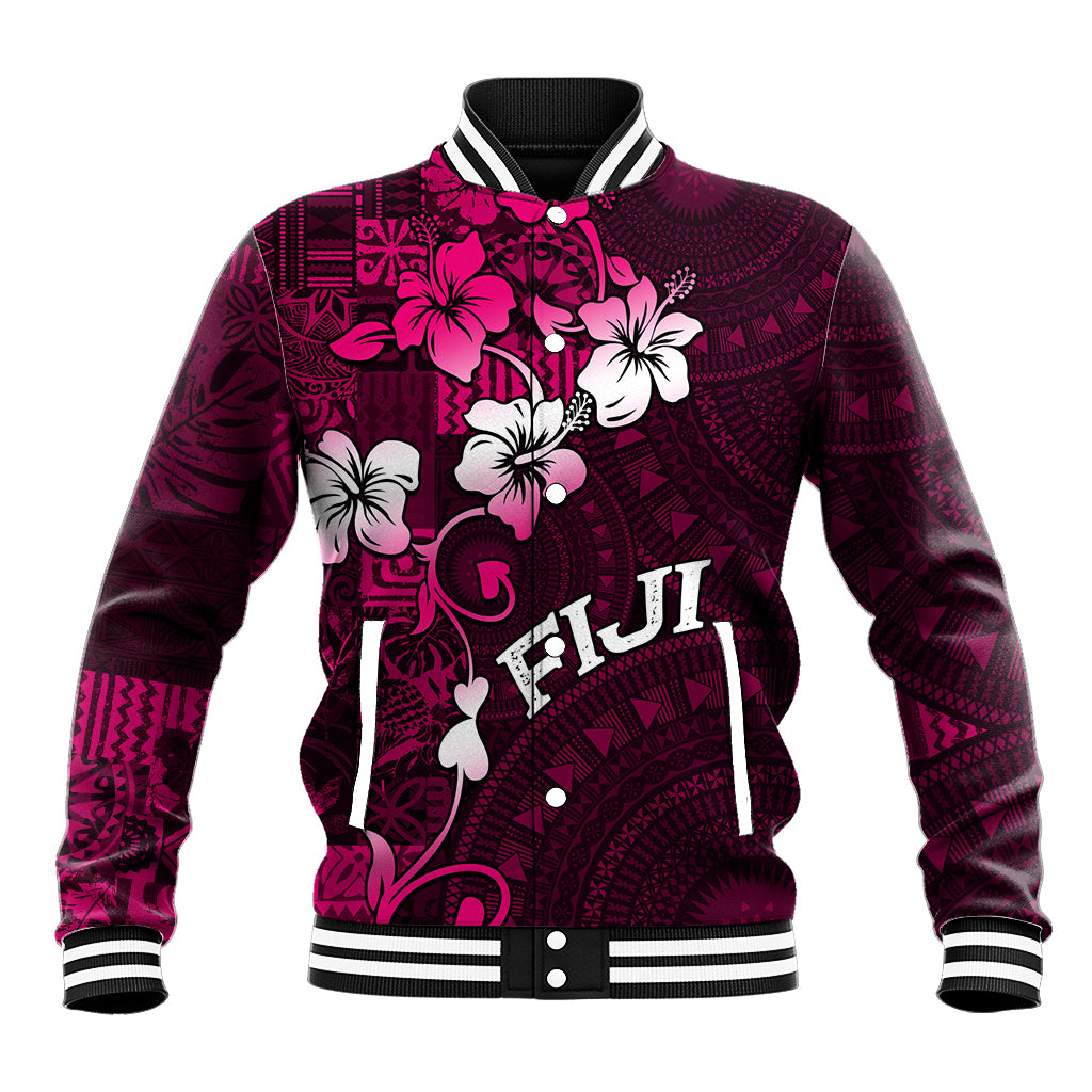 Fiji Masi Baseball Jacket Fijian Hibiscus Tapa Pink Version LT01 Unisex Pink - Polynesian Pride