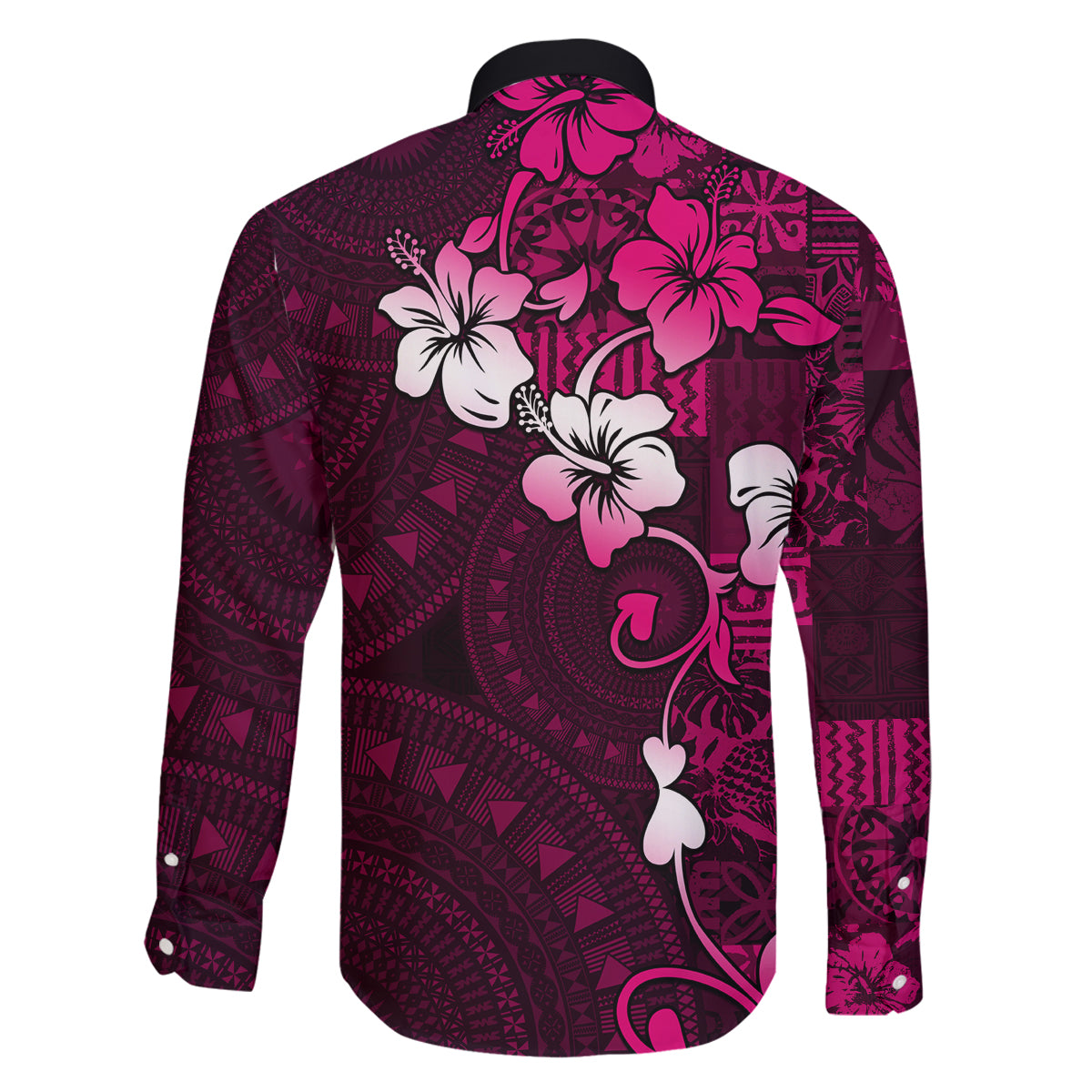 Fiji Masi Family Matching Summer Maxi Dress and Hawaiian Shirt Fijian Hibiscus Tapa Pink Version LT01 - Polynesian Pride