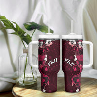 Fiji Masi Tumbler With Handle Fijian Hibiscus Tapa Pink Version