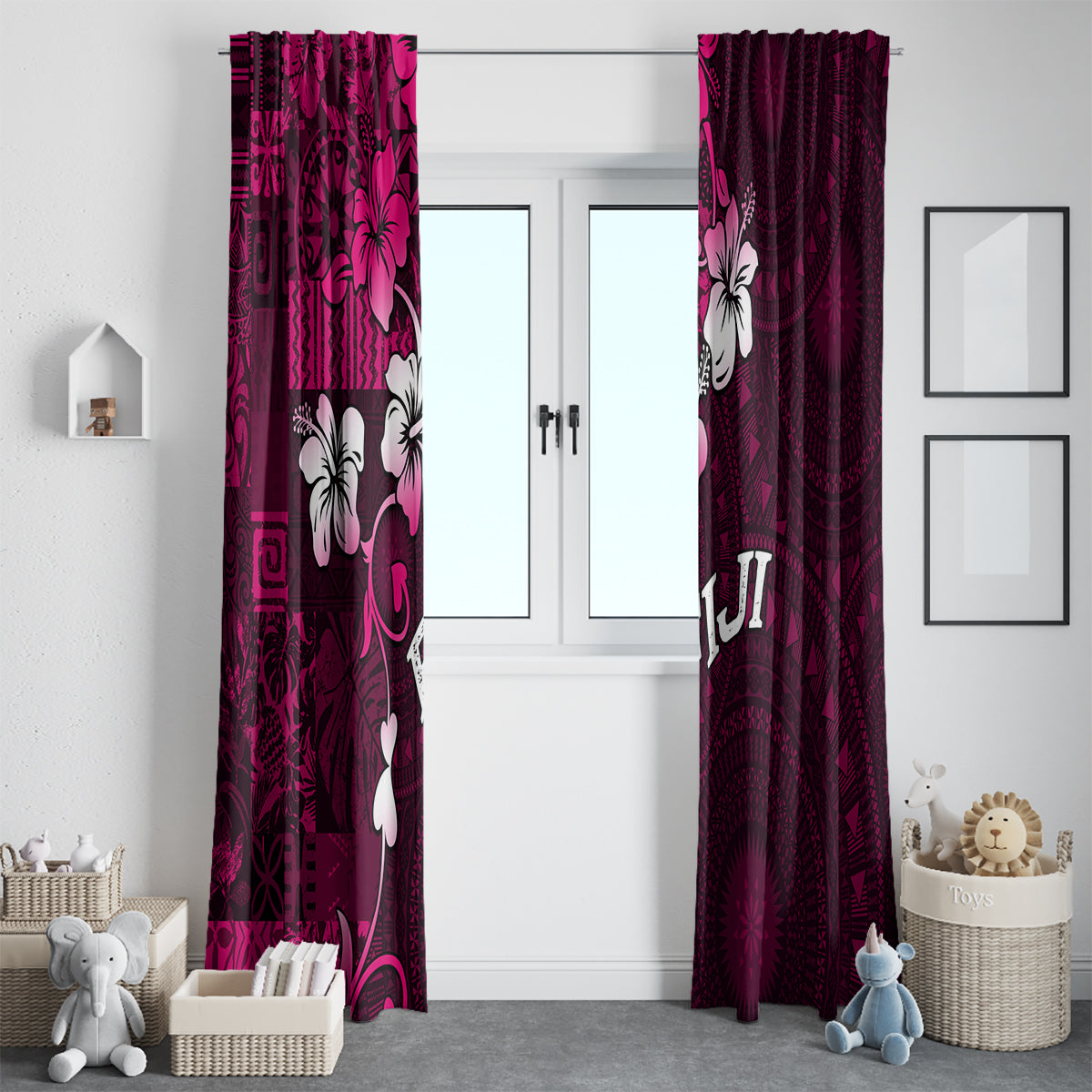 Fiji Masi Window Curtain Fijian Hibiscus Tapa Pink Version LT01 - Polynesian Pride