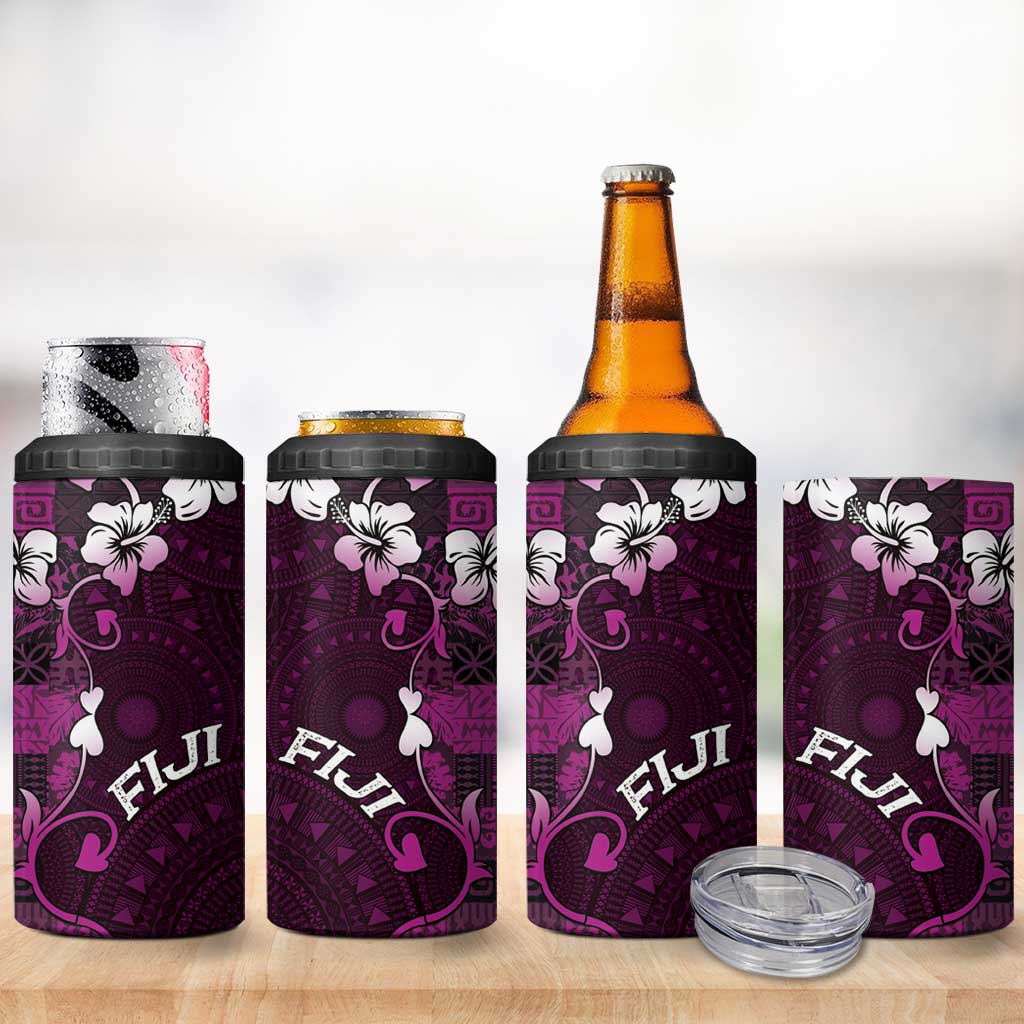 Fiji Masi 4 in 1 Can Cooler Tumbler Fijian Hibiscus Tapa Purple Version