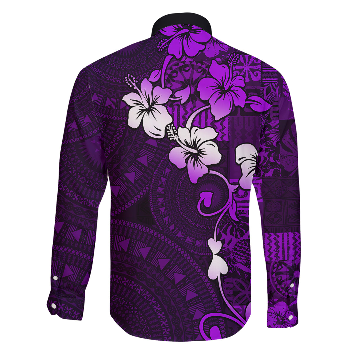 Fiji Masi Family Matching Off Shoulder Maxi Dress and Hawaiian Shirt Fijian Hibiscus Tapa Purple Version LT01 - Polynesian Pride