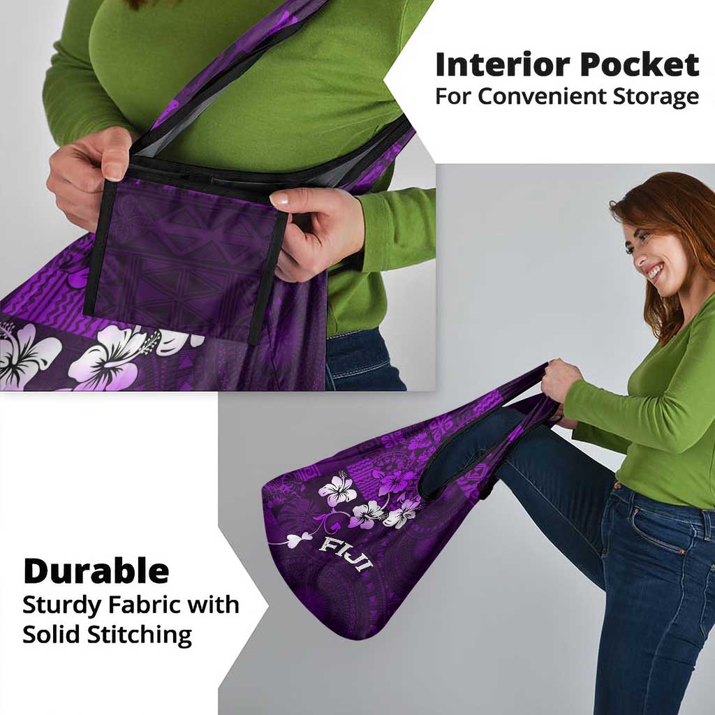 Fiji Masi Grocery Bag Fijian Hibiscus Tapa Purple Version