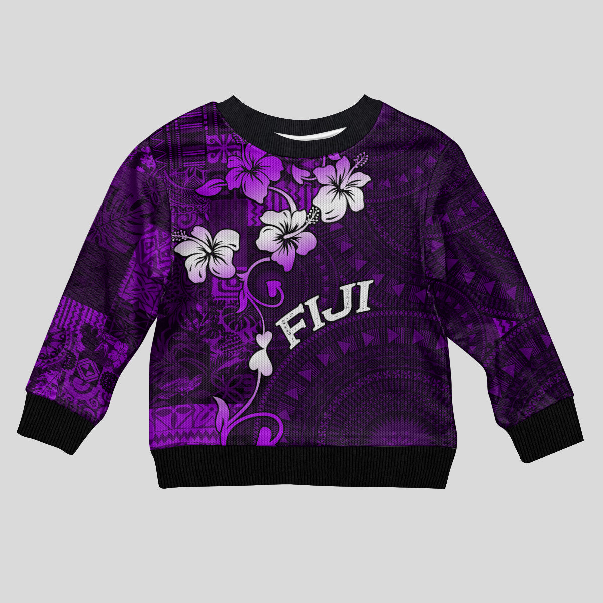 Fiji Masi Kid Ugly Christmas Sweater Fijian Hibiscus Tapa Purple Version LT01 Kid Purple - Polynesian Pride