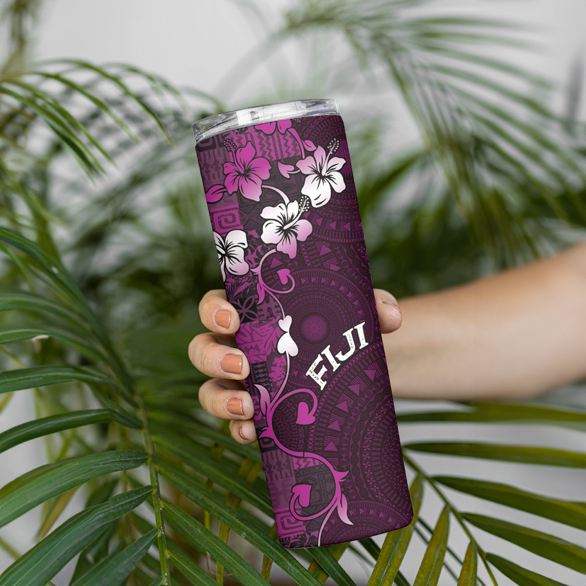 Fiji Masi Skinny Tumbler Fijian Hibiscus Tapa Purple Version