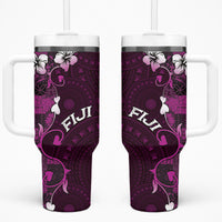 Fiji Masi Tumbler With Handle Fijian Hibiscus Tapa Purple Version LT01 One Size: 40 oz Purple - Polynesian Pride