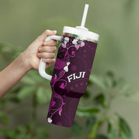 Fiji Masi Tumbler With Handle Fijian Hibiscus Tapa Purple Version LT01 - Polynesian Pride
