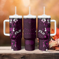 Fiji Masi Tumbler With Handle Fijian Hibiscus Tapa Purple Version LT01 - Polynesian Pride