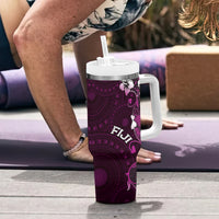 Fiji Masi Tumbler With Handle Fijian Hibiscus Tapa Purple Version LT01 - Polynesian Pride