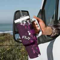 Fiji Masi Tumbler With Handle Fijian Hibiscus Tapa Purple Version LT01 - Polynesian Pride