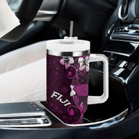 Fiji Masi Tumbler With Handle Fijian Hibiscus Tapa Purple Version LT01 - Polynesian Pride