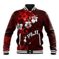 Fiji Masi Baseball Jacket Fijian Hibiscus Tapa Red Version LT01 Unisex Red - Polynesian Pride