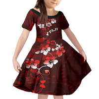 Fiji Masi Family Matching Tank Maxi Dress and Hawaiian Shirt Fijian Hibiscus Tapa Red Version LT01 Daughter's Dress Red - Polynesian Pride