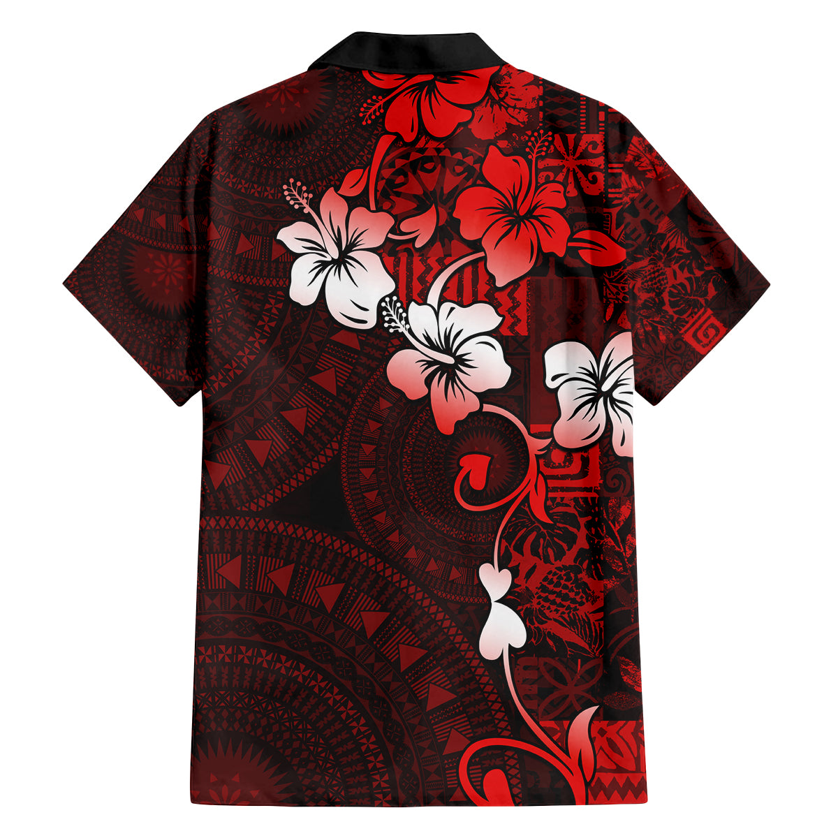 Fiji Masi Family Matching Tank Maxi Dress and Hawaiian Shirt Fijian Hibiscus Tapa Red Version LT01 - Polynesian Pride