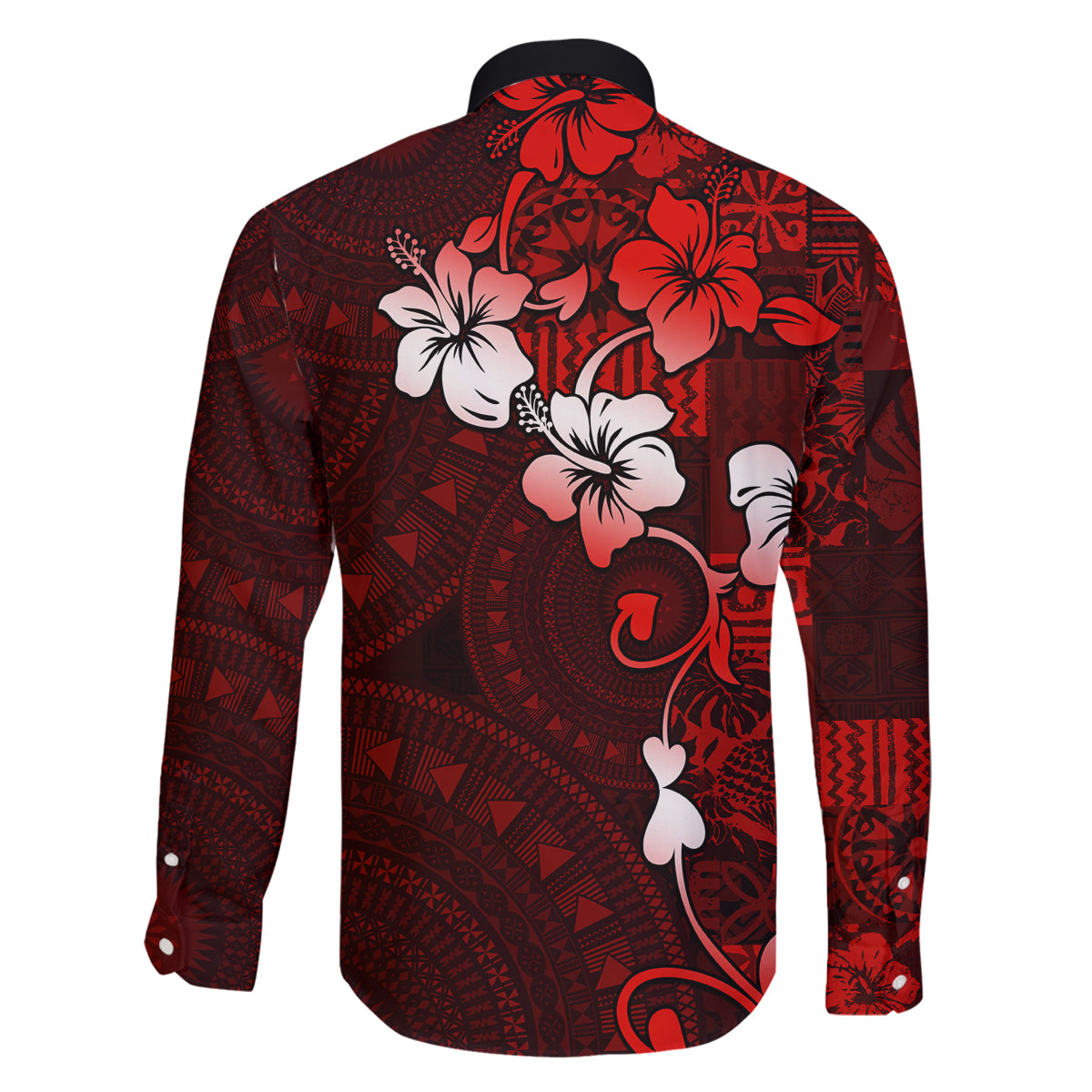 Fiji Masi Family Matching Tank Maxi Dress and Hawaiian Shirt Fijian Hibiscus Tapa Red Version LT01 - Polynesian Pride
