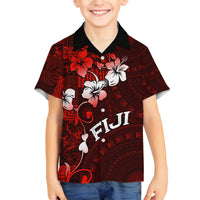 Fiji Masi Family Matching Tank Maxi Dress and Hawaiian Shirt Fijian Hibiscus Tapa Red Version LT01 Son's Shirt Red - Polynesian Pride