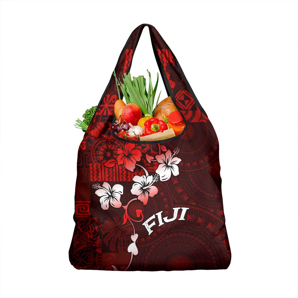 Fiji Masi Grocery Bag Fijian Hibiscus Tapa Red Version