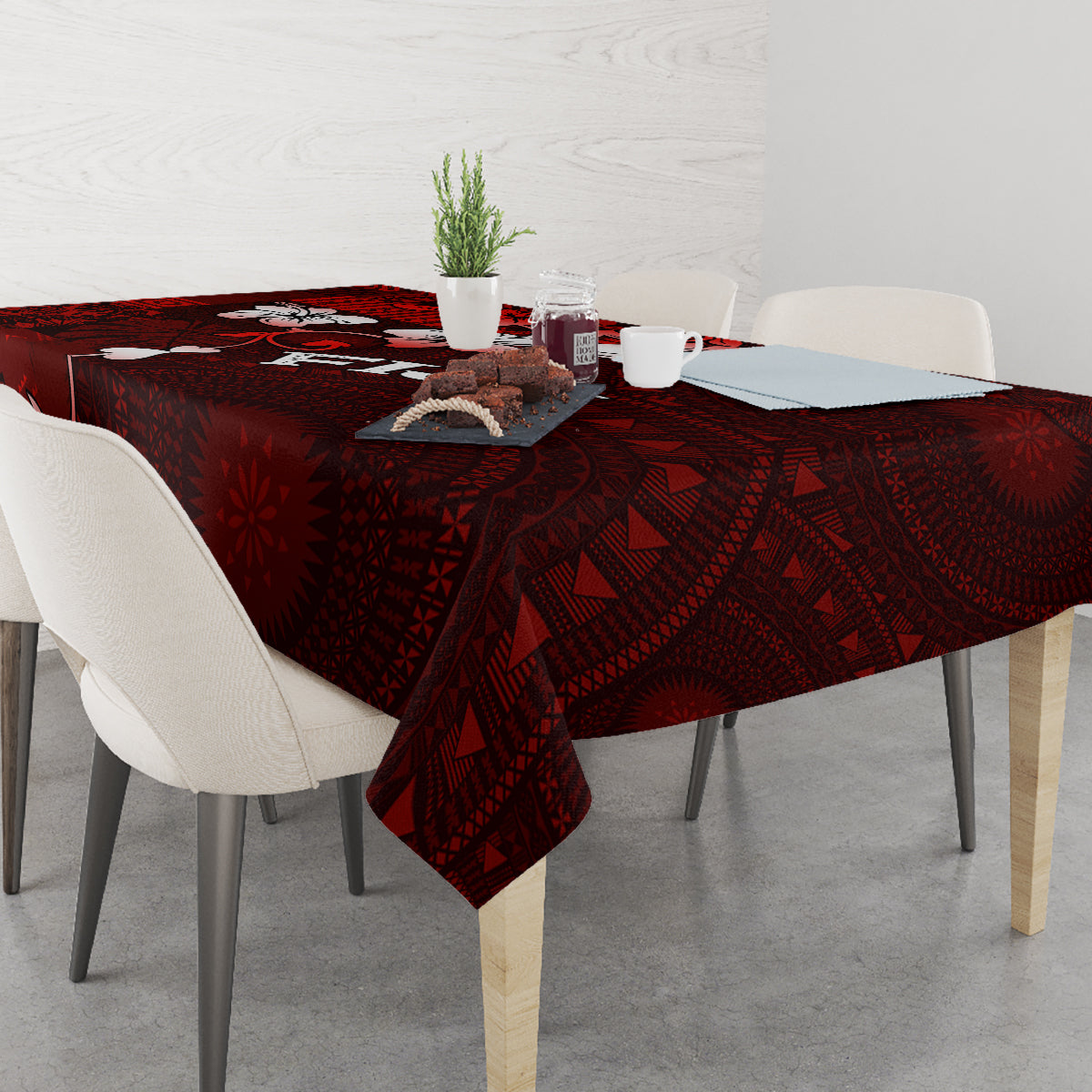Fiji Masi Tablecloth Fijian Hibiscus Tapa Red Version LT01 - Polynesian Pride