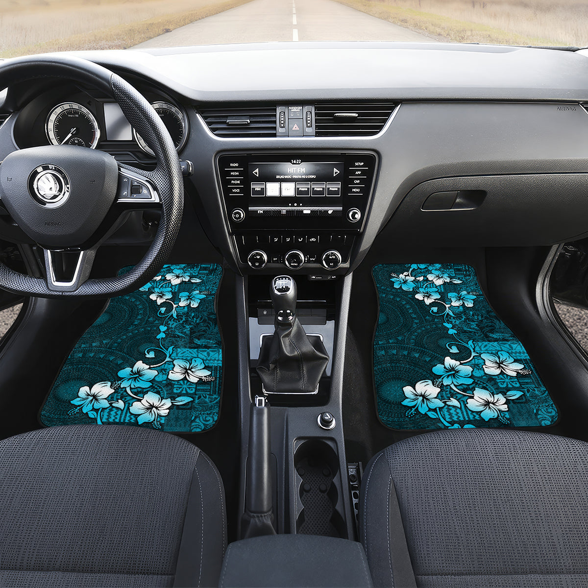 Fiji Masi Car Mats Fijian Hibiscus Tapa Sky Blue Version LT01 - Polynesian Pride