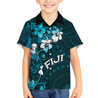 Fiji Masi Family Matching Summer Maxi Dress and Hawaiian Shirt Fijian Hibiscus Tapa Sky Blue Version LT01 Son's Shirt Blue - Polynesian Pride
