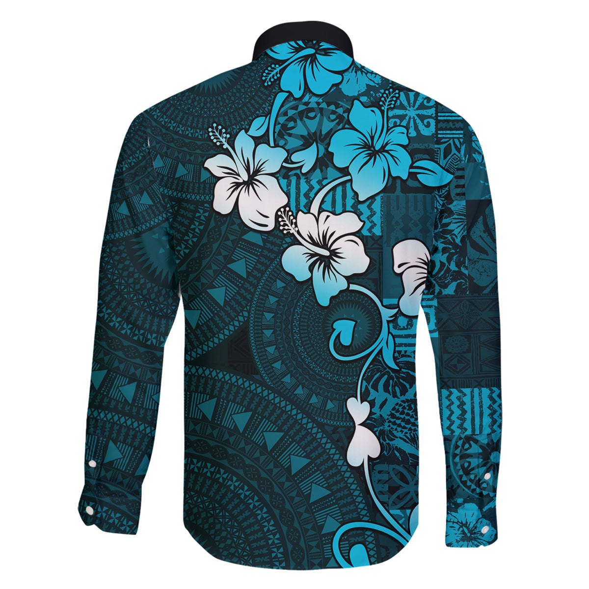 Fiji Masi Family Matching Tank Maxi Dress and Hawaiian Shirt Fijian Hibiscus Tapa Sky Blue Version LT01 - Polynesian Pride