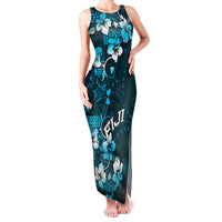 Fiji Masi Family Matching Tank Maxi Dress and Hawaiian Shirt Fijian Hibiscus Tapa Sky Blue Version LT01 Mom's Dress Blue - Polynesian Pride