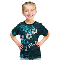 Fiji Masi Kid T Shirt Fijian Hibiscus Tapa Sky Blue Version LT01 Blue - Polynesian Pride