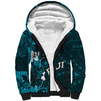 Fiji Masi Sherpa Hoodie Fijian Hibiscus Tapa Sky Blue Version LT01 Unisex Blue - Polynesian Pride