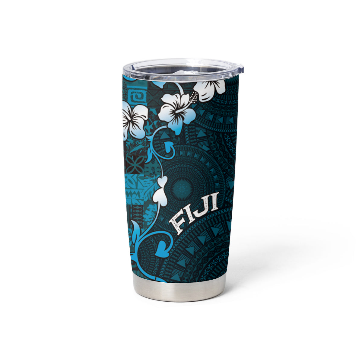 Fiji Masi Tumbler Cup Fijian Hibiscus Tapa Sky Blue Version LT01 - Polynesian Pride