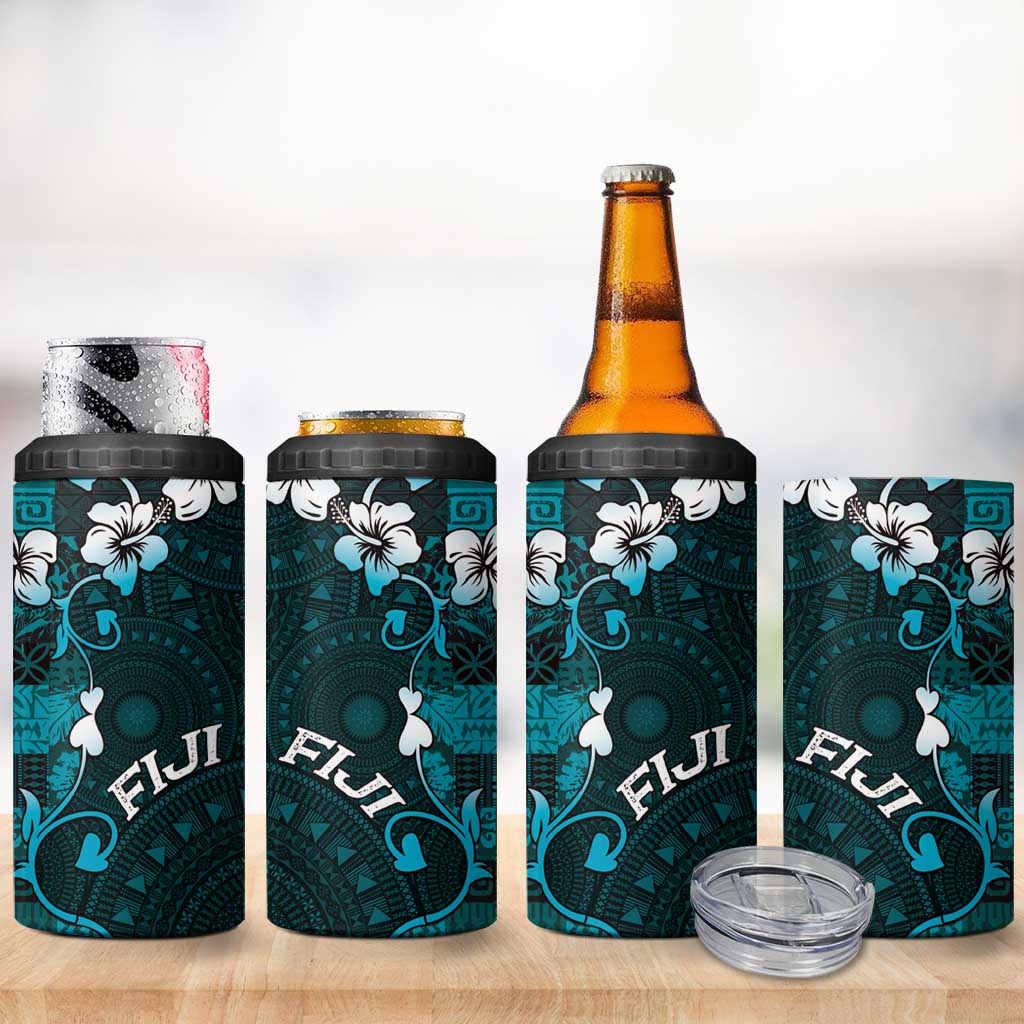 Fiji Masi 4 in 1 Can Cooler Tumbler Fijian Hibiscus Tapa Turquoise Version