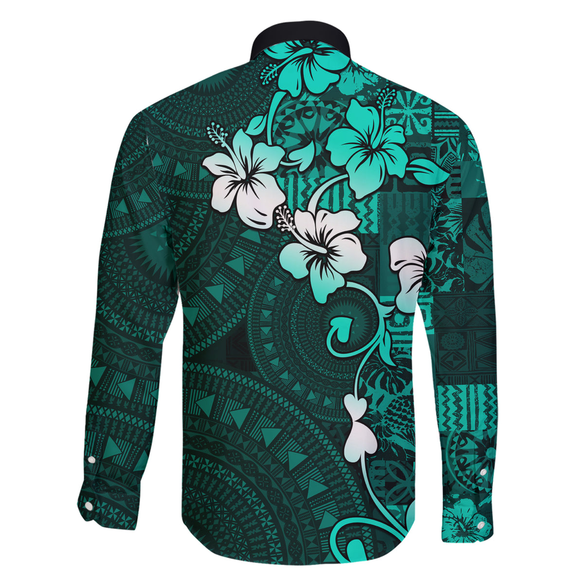 Fiji Masi Family Matching Short Sleeve Bodycon Dress and Hawaiian Shirt Fijian Hibiscus Tapa Turquoise Version LT01 - Polynesian Pride