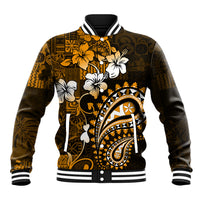 Fiji Masi Paisley With Hibiscus Tapa Baseball Jacket Gold Version LT01 Unisex Gold - Polynesian Pride