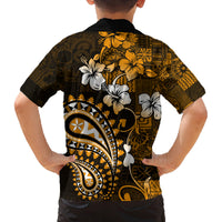 Fiji Masi Paisley With Hibiscus Tapa Family Matching Off Shoulder Maxi Dress and Hawaiian Shirt Gold Version LT01 - Polynesian Pride
