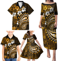 Fiji Masi Paisley With Hibiscus Tapa Family Matching Puletasi Dress and Hawaiian Shirt Gold Version LT01 - Polynesian Pride