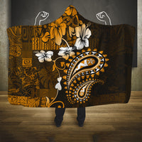 Fiji Masi Paisley With Hibiscus Tapa Hooded Blanket Gold Version LT01 One Size Gold - Polynesian Pride